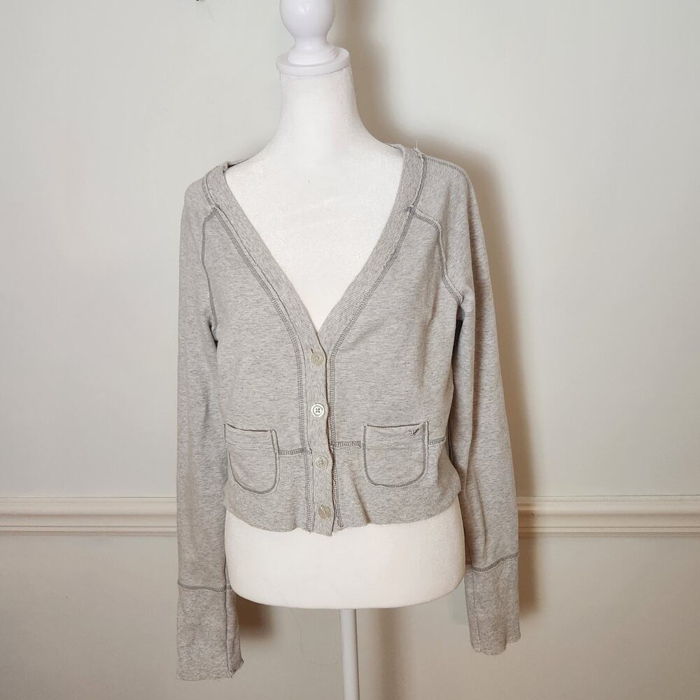Y2K American Eagle Cardigan Sweatshirt Sz Medium Womens Cropped Preppy 00s Logo